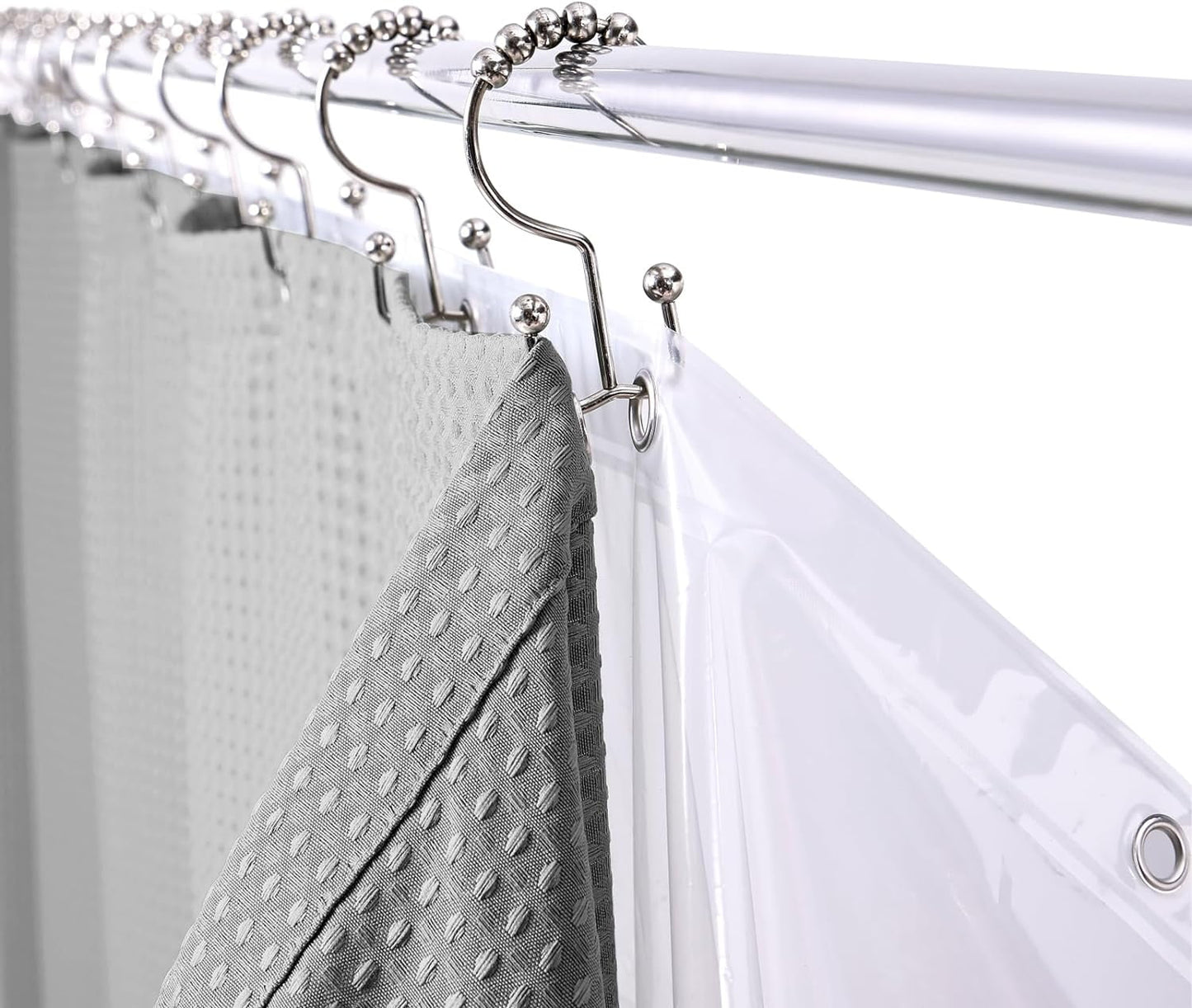 3 in 1 Waterproof Waffle Weave Shower Curtain and Clear Liner Set with 12 Stainless Steel Hooks Double Sided for Bathroom 72 Inches Heavy Duty Polyester Fabric Shower Curtains