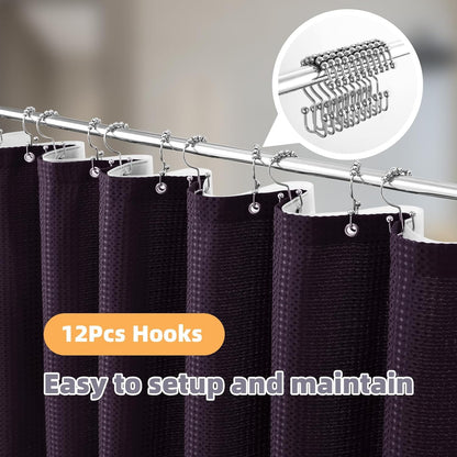 3 in 1 Waterproof Waffle Weave Shower Curtain and Clear Liner Set with 12 Stainless Steel Hooks Double Sided for Bathroom 72 Inches Heavy Duty Polyester Fabric Shower Curtains