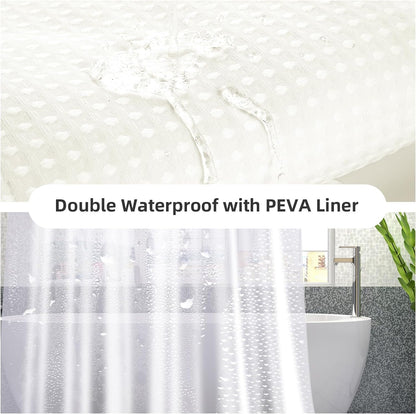 3 in 1 Waterproof Waffle Weave Shower Curtain and Clear Liner Set with 12 Stainless Steel Hooks Double Sided for Bathroom 72 Inches Heavy Duty Polyester Fabric Shower Curtains