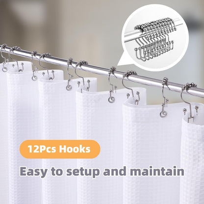 3 in 1 Waterproof Waffle Weave Shower Curtain and Clear Liner Set with 12 Stainless Steel Hooks Double Sided for Bathroom 72 Inches Heavy Duty Polyester Fabric Shower Curtains