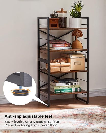 Cotiro 27.8'' Tall Wood 3-Tier Strong Storage Shelf,X Shape Metal Bar Bookcase with Anti-Slip Feet Black