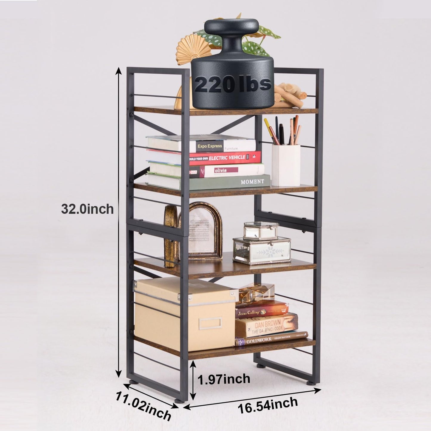 Cotiro 27.8'' Tall Wood 3-Tier Strong Storage Shelf,X Shape Metal Bar Bookcase with Anti-Slip Feet Black