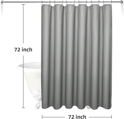 3 in 1 Waterproof Waffle Weave Shower Curtain and Clear Liner Set with 12 Stainless Steel Hooks Double Sided for Bathroom 72 Inches Heavy Duty Polyester Fabric Shower Curtains