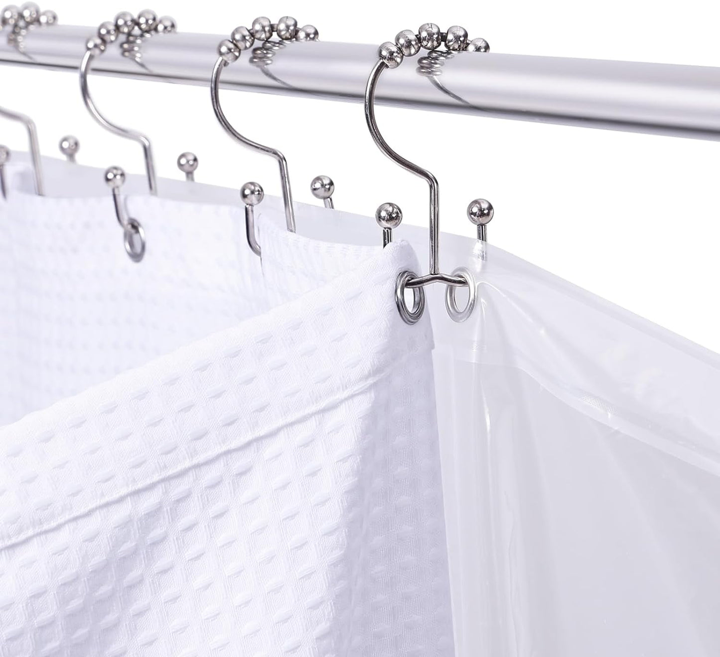 3 in 1 Waterproof Waffle Weave Shower Curtain and Clear Liner Set with 12 Stainless Steel Hooks Double Sided for Bathroom 72 Inches Heavy Duty Polyester Fabric Shower Curtains